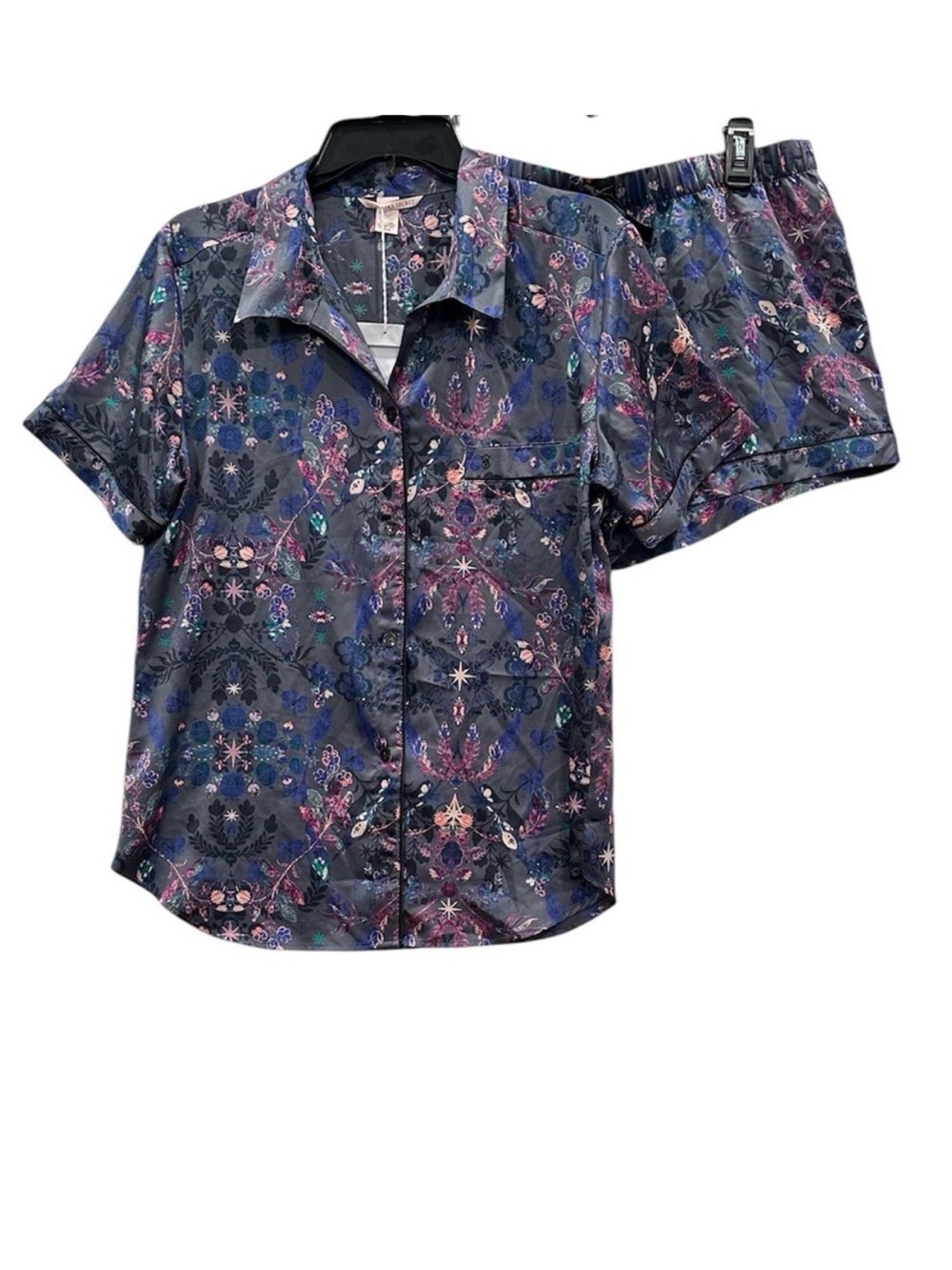 Victoria’s Secret Satin Short Pajama Set NWOT Gray Moody Floral M  Rare Print